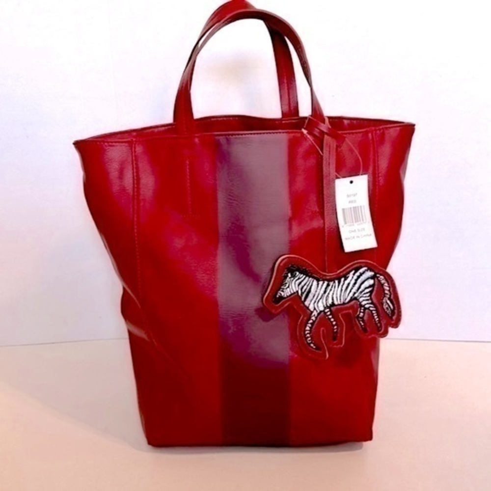 Saks Fifth Avenue Red Tote Bag with removable zebra tag NWT